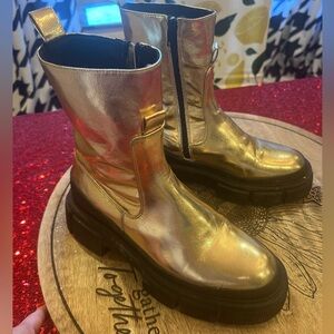Zara shiny metallic Gold chunky ankle boots 38 or 7.5